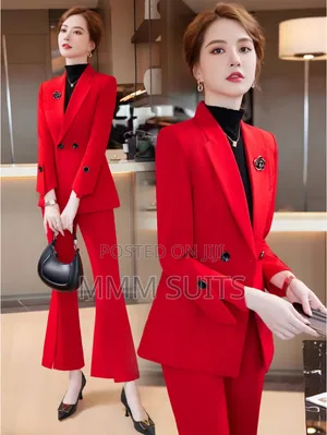 2-Piece Ladies Trousers Suit in One Button