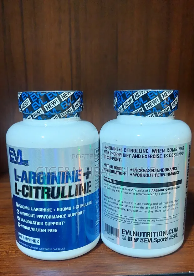 L-Arginine + L-Citrulline, 120 Veggie Caps( Nitric Oxide) Blood Flow for  sale