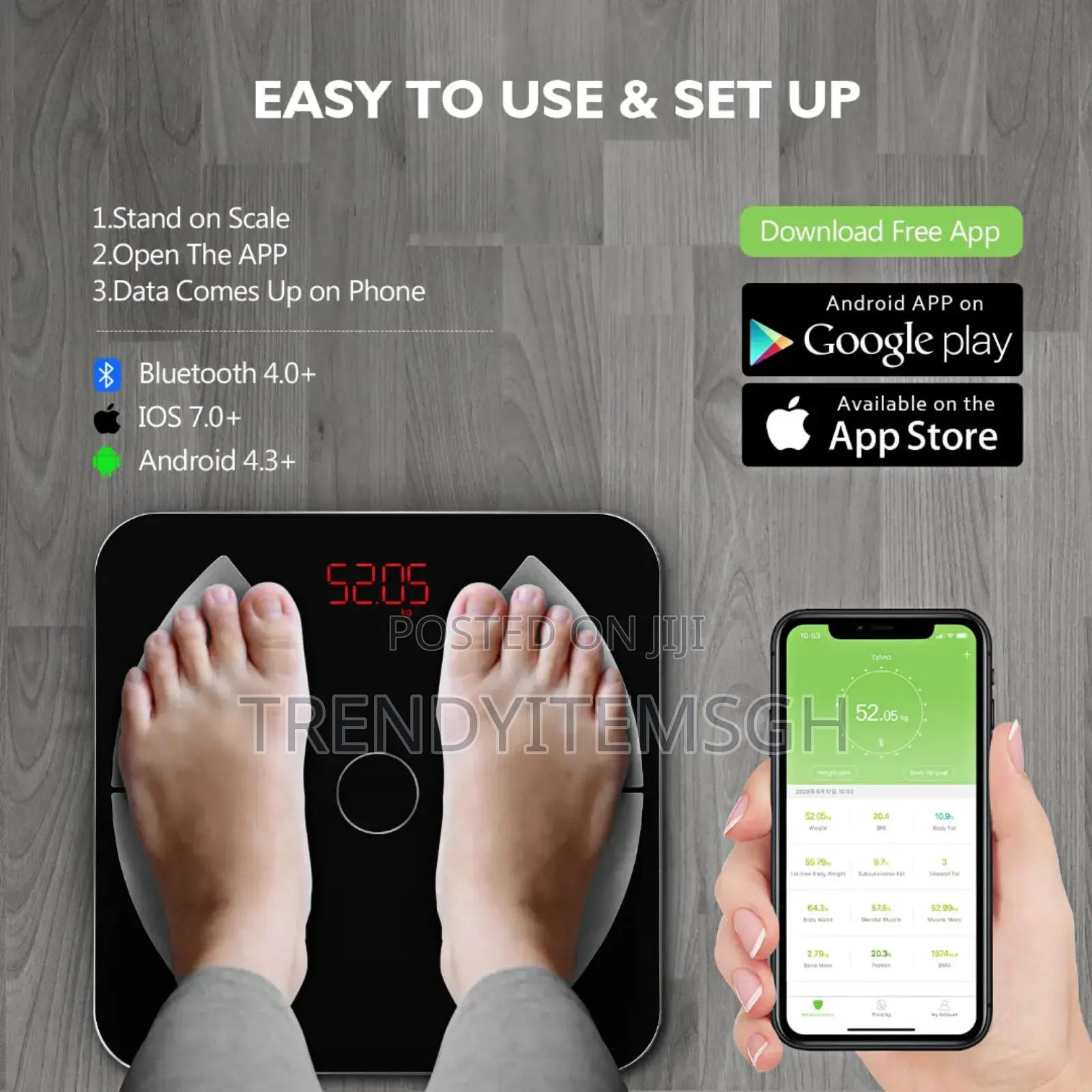 Bluetooth Smart Body Fat Measurement Bathroom Scale
