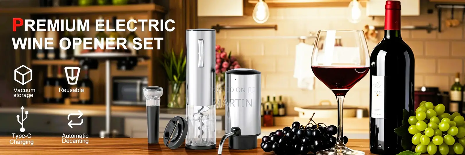4-in-1 Rechargeable Electric Wine Opener and Dispenser Set