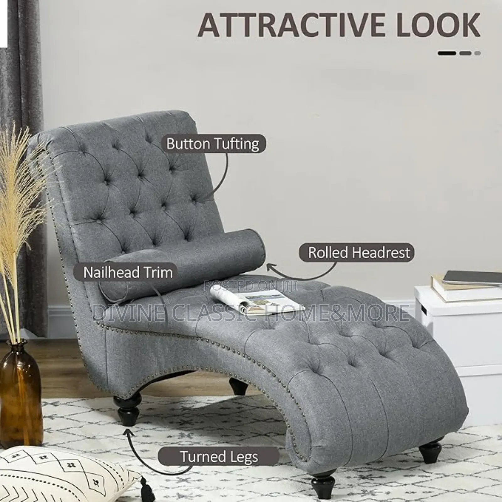 Homcom Button Tufted Chaise Lounge Chair Indoor Upholstered Lounge