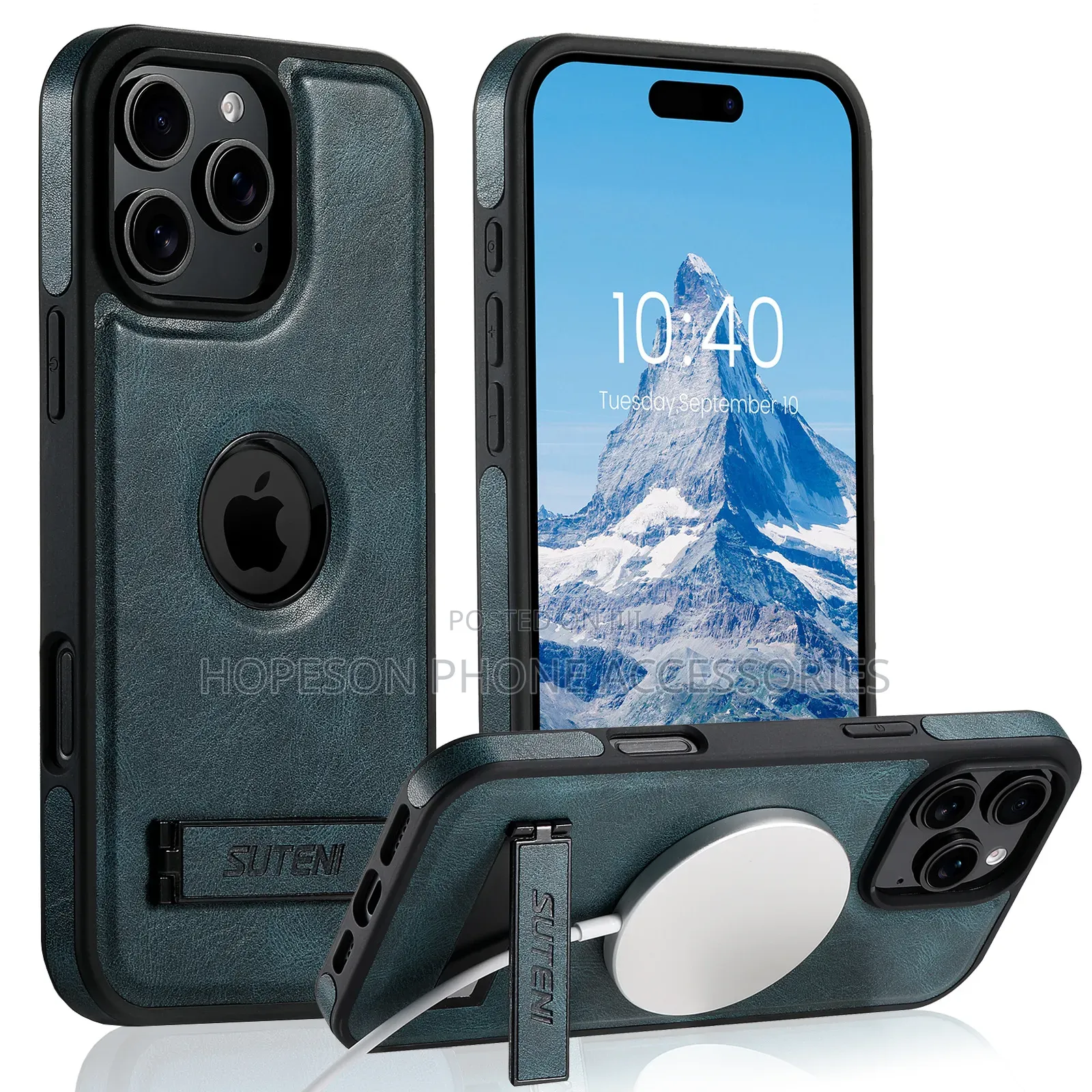 iPhone Leather Case, Magsafe Wireless Charging Support and Kick-Stand