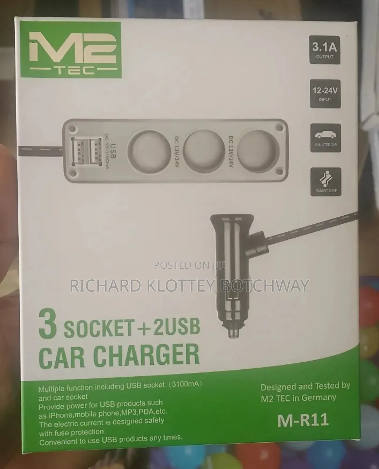 My2 3 Socket + 2 Usb Car Charger