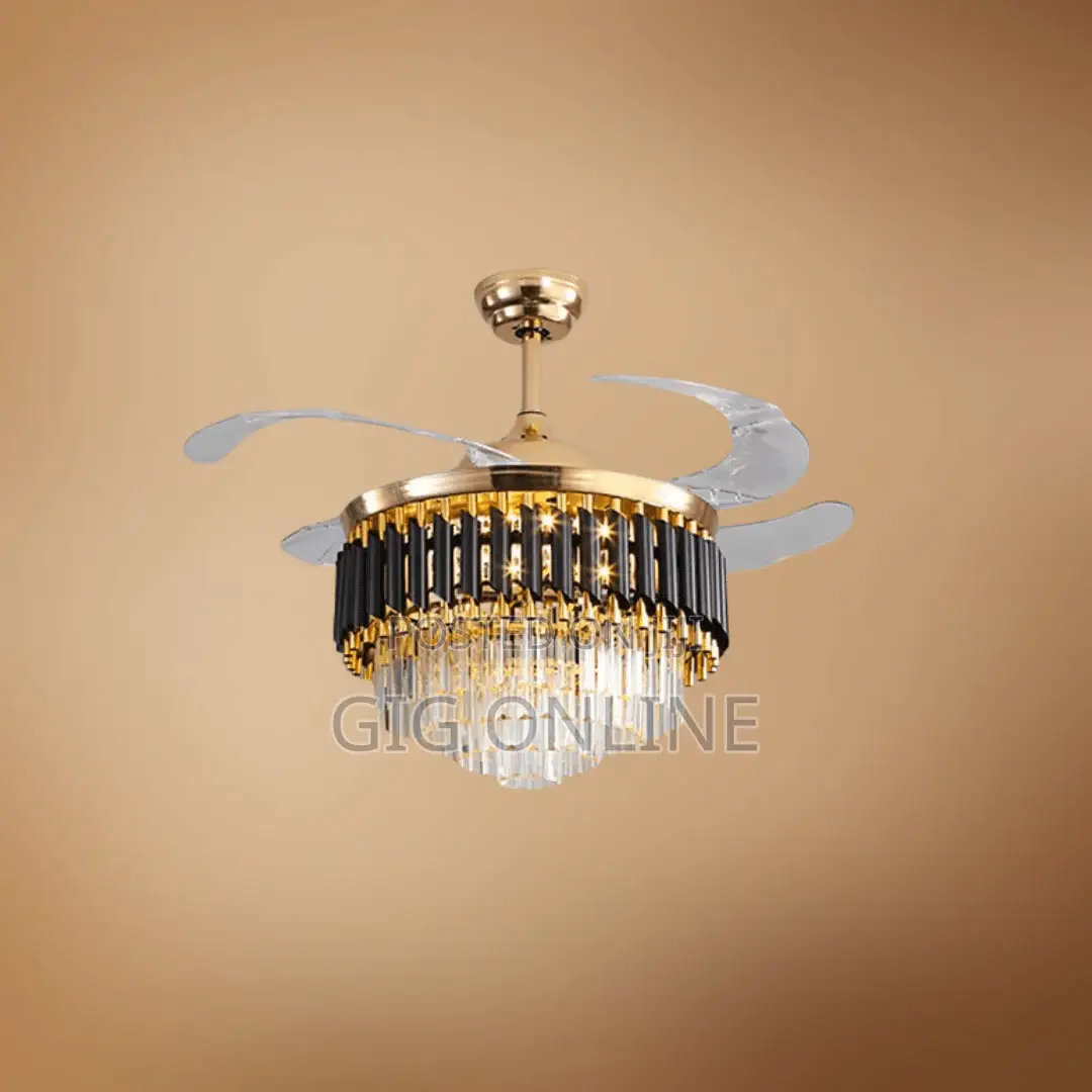Gold Retractable Ceiling Fan Lamp