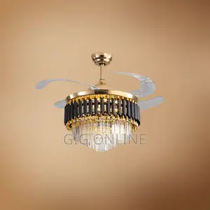 Gold Retractable Ceiling Fan Lamp