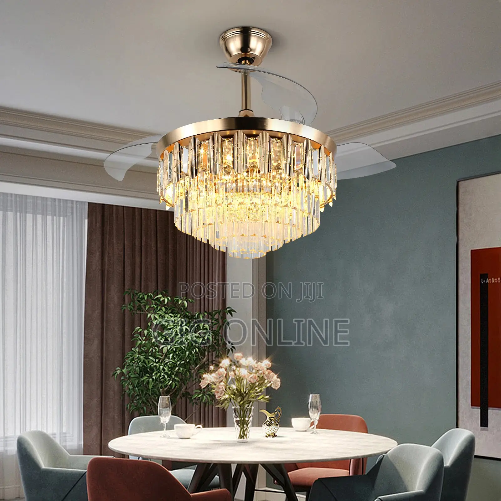 Gold Retractable Ceiling Fan Lamp