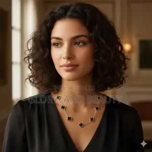 Flower Pendant Necklace – Gold Chain With Black Enamel Charms