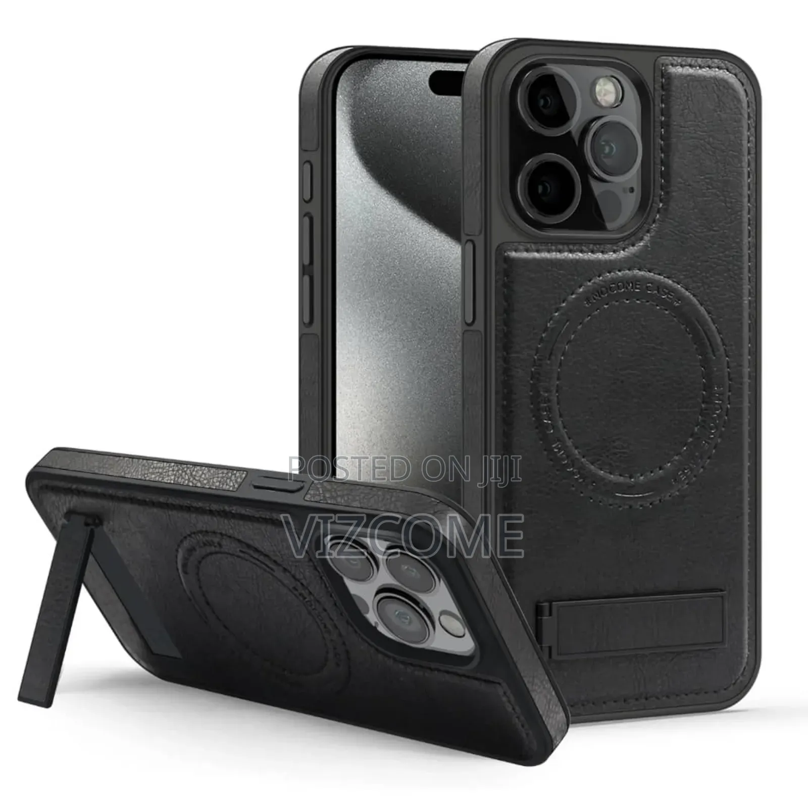 Rugged Magnetic Leather Phone Case With Kickstand