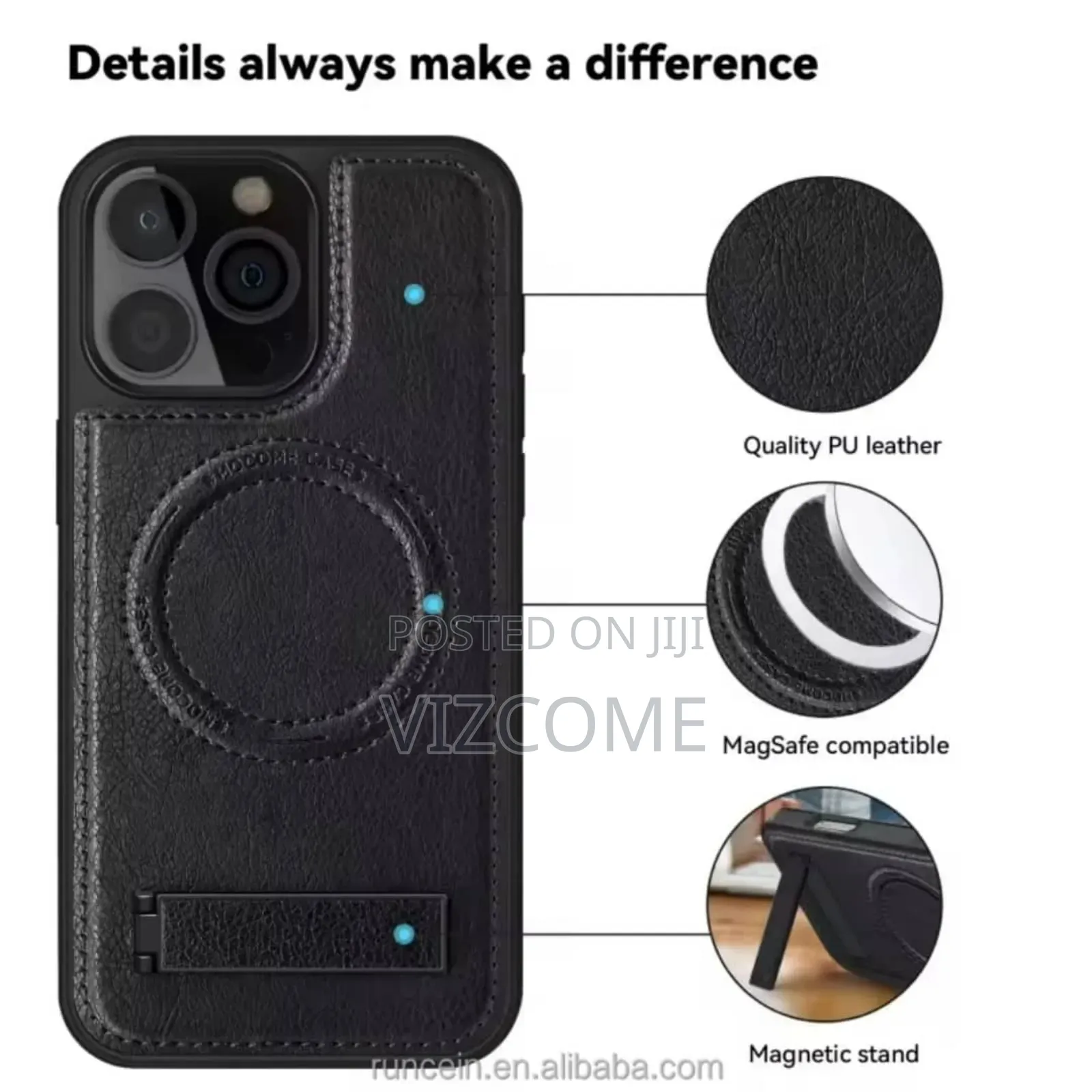 Rugged Magnetic Leather Phone Case With Kickstand