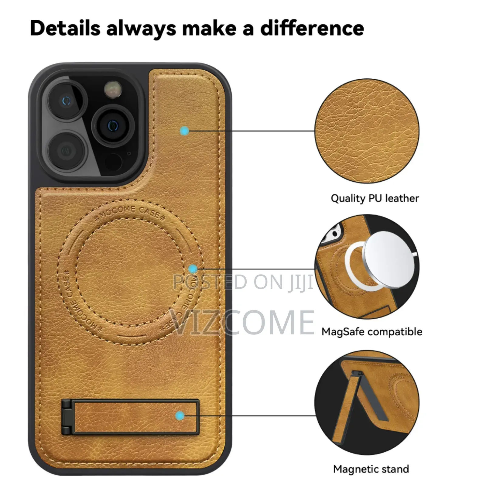 Rugged Magnetic Leather Phone Case With Kickstand