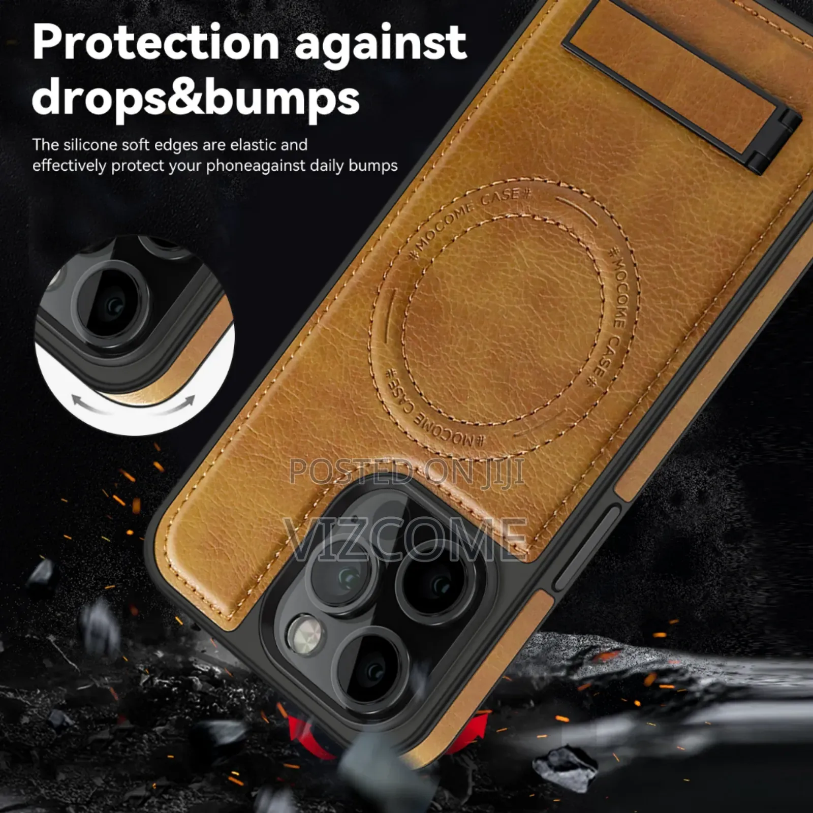 Rugged Magnetic Leather Phone Case With Kickstand