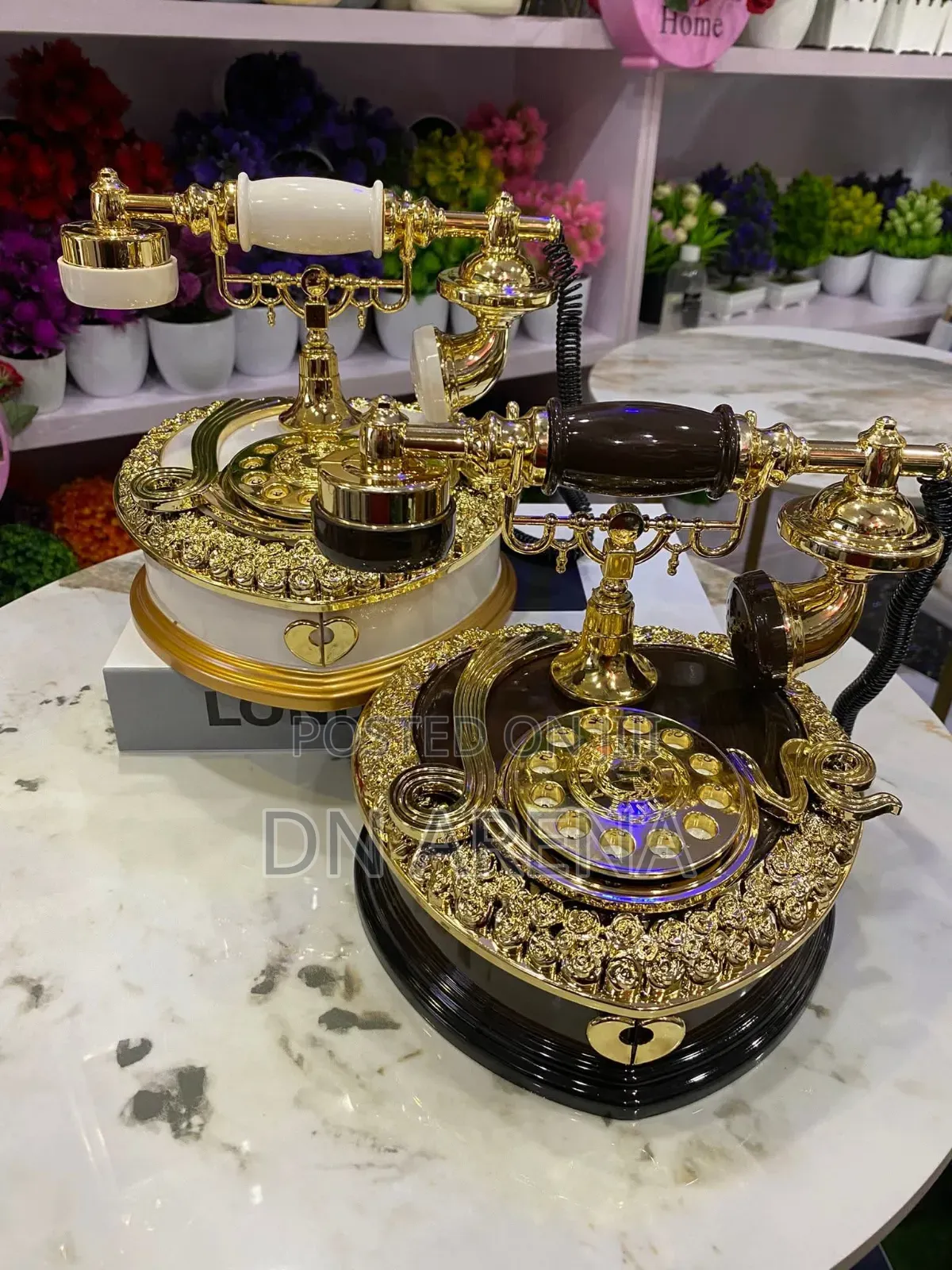 Ornament Retro Dial Telephone Music Box With Drawer Golden Brown