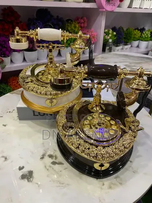Ornament Retro Dial Telephone Music Box With Drawer Golden Brown