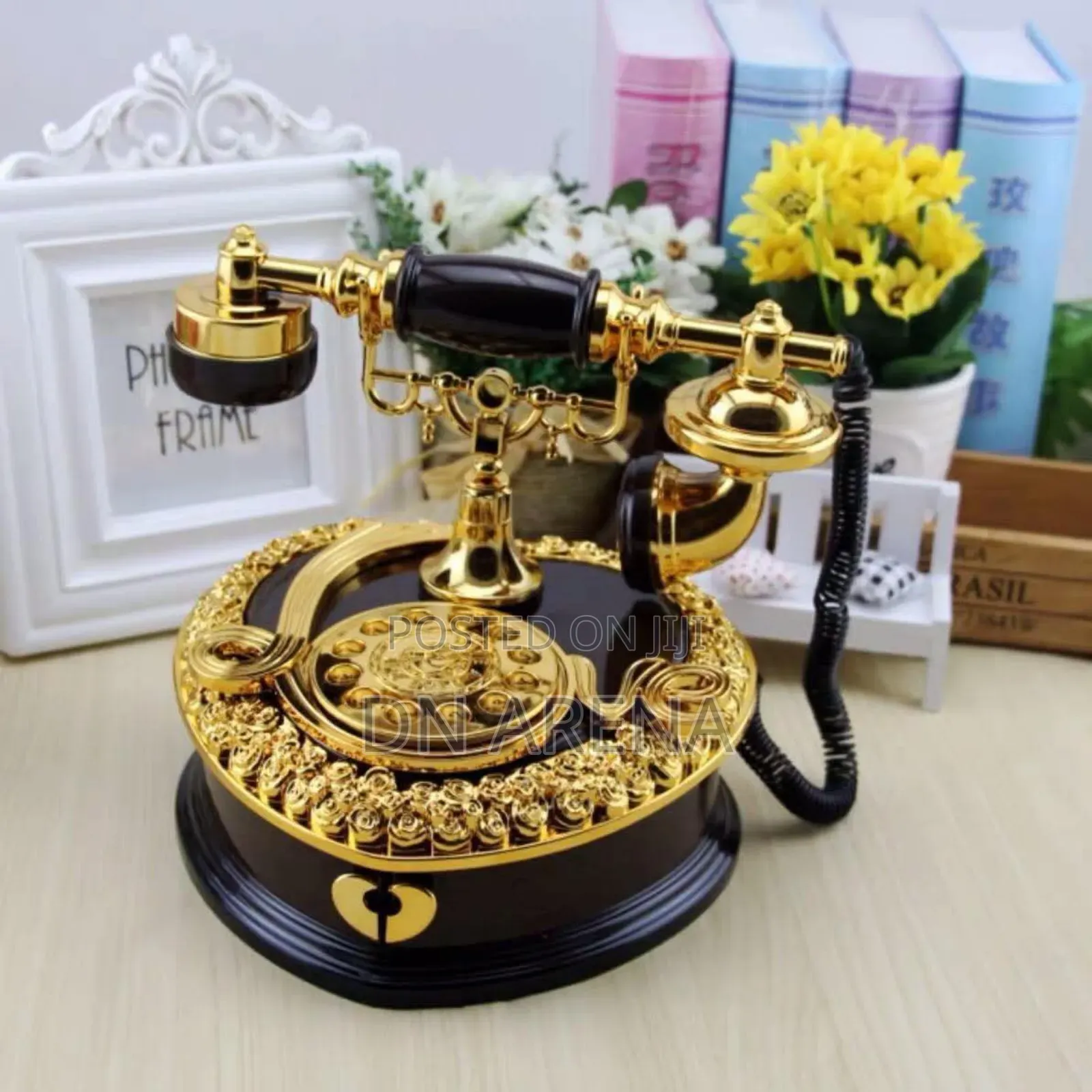 Ornament Retro Dial Telephone Music Box With Drawer Golden Brown