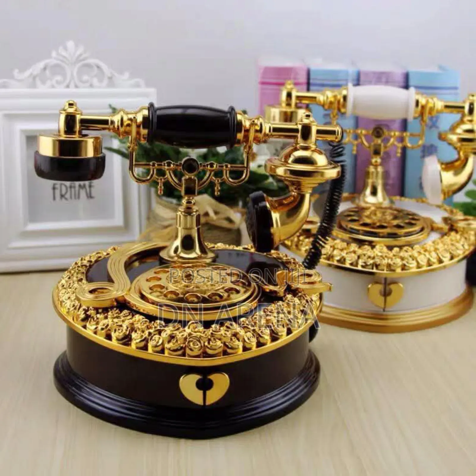 Ornament Retro Dial Telephone Music Box With Drawer Golden Brown