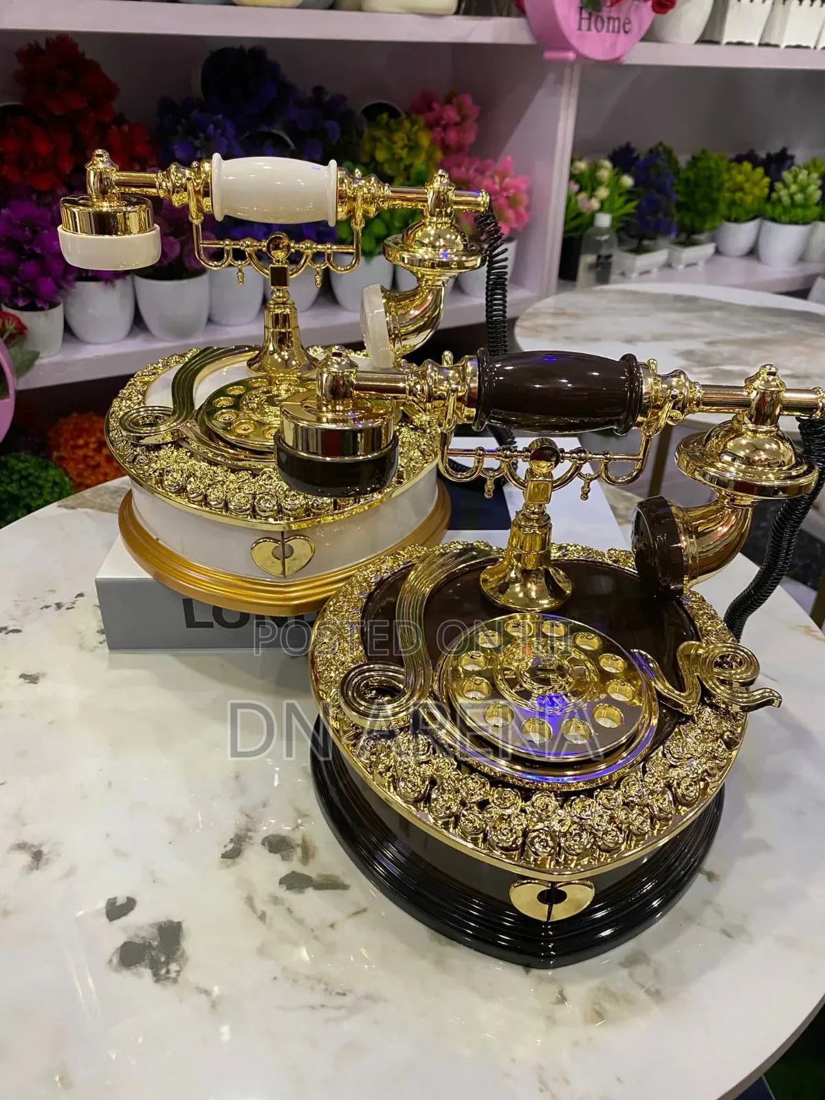 Ornament Retro Dial Telephone Music Box With Drawer Golden Brown