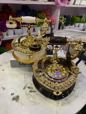Ornament Retro Dial Telephone Music Box With Drawer Golden Brown
