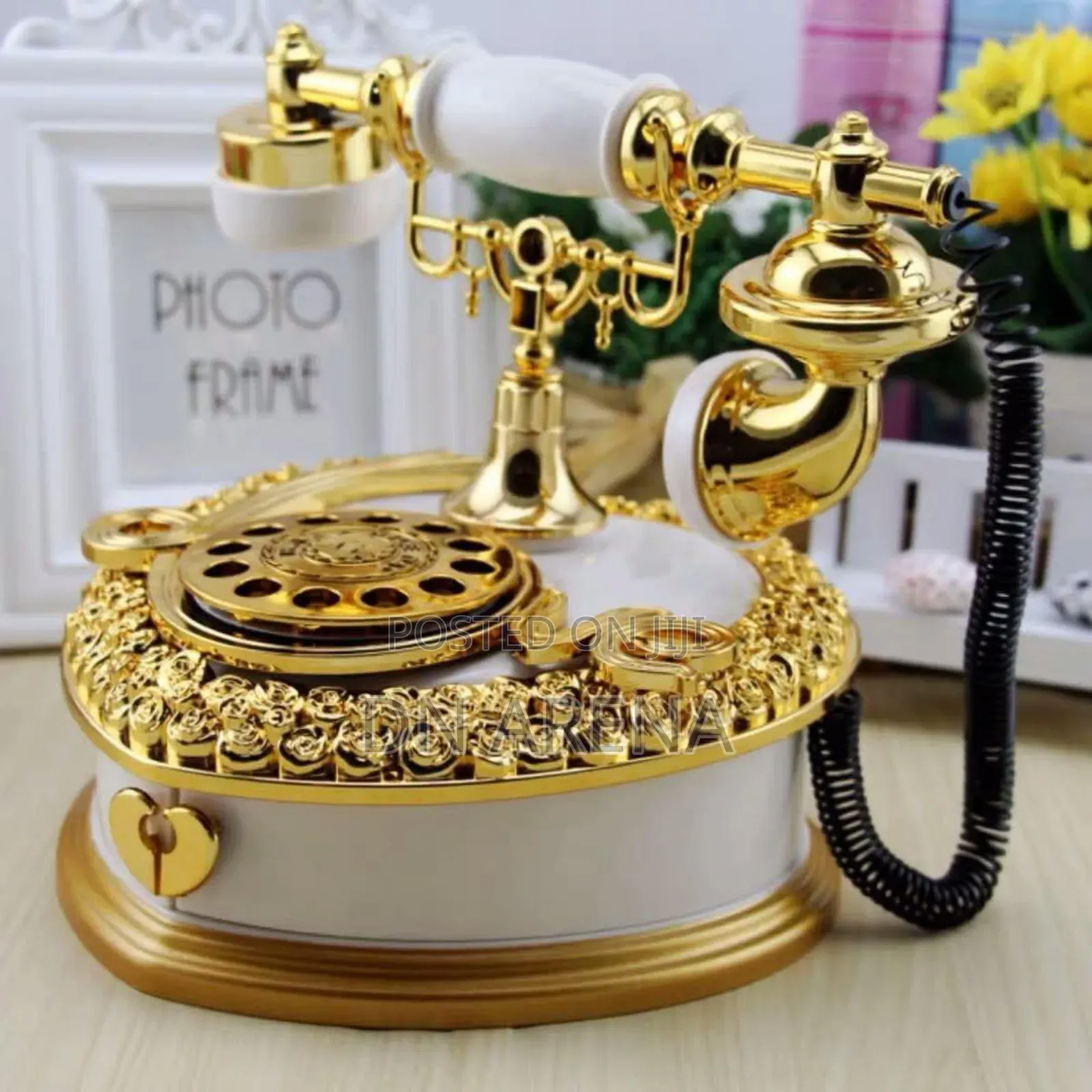 Ornament Retro Dial Telephone Music Box With Drawer Golden Brown