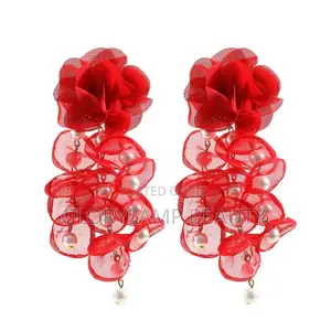 Rose Petal Drop Earrings With Pearls – Statement Jewelry for Women