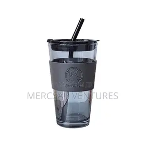 Sipper Coffee Mug With Leather Sleeve With Straw-450 Ml