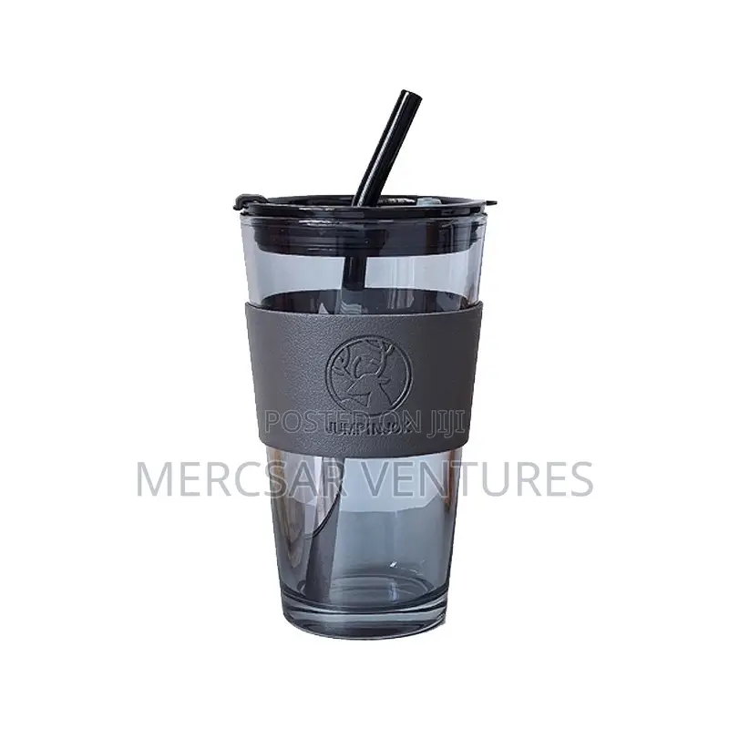 Sipper Coffee Mug With Leather Sleeve With Straw-450 Ml