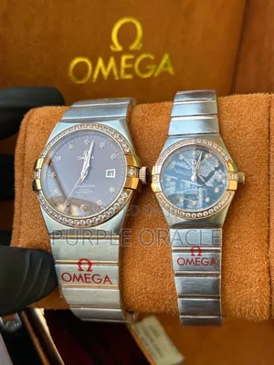 Silver and Rose Gold Omega Constellation Couple Watch Set