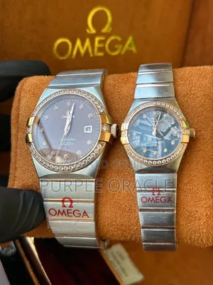 Silver and Rose Gold Omega Constellation Couple Watch Set