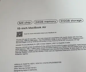 New Laptop Apple MacBook Air 2025 M4 15-Inch 24GB Apple M4 SSD 512GB
