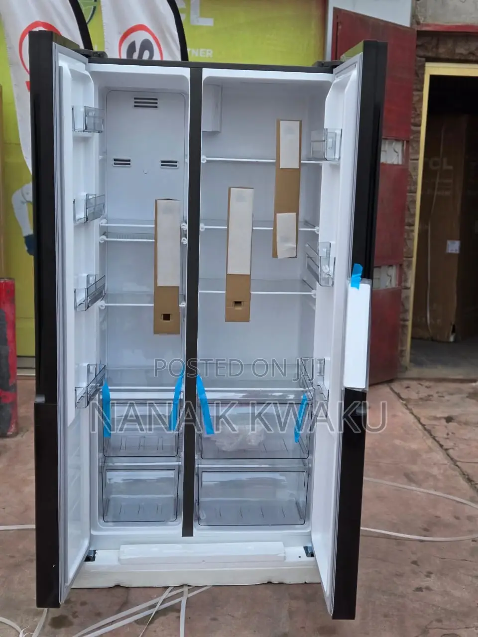 Black-TCL Side by Side Fridge With Freezer