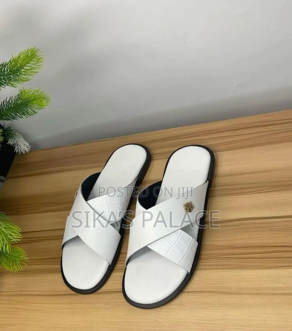 White Leather With Pin Slippers