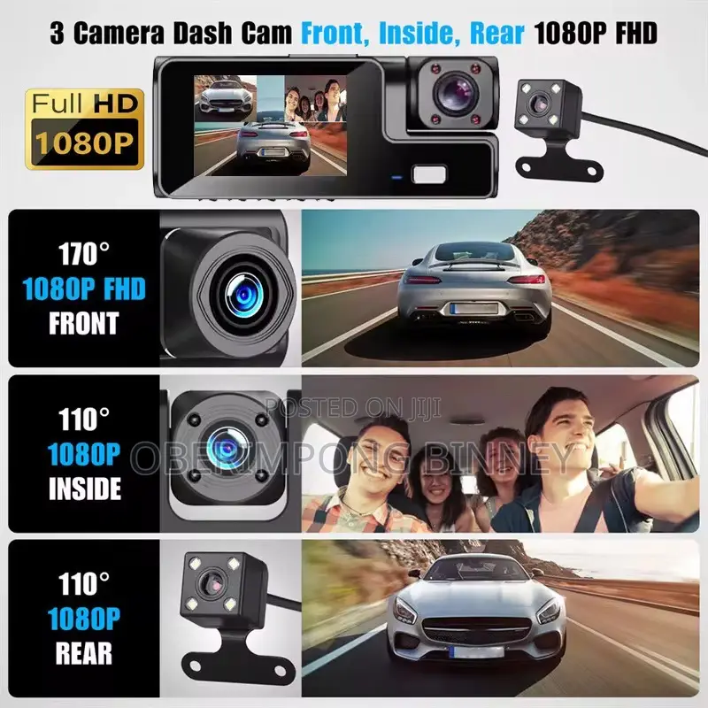 Dashcam Dash Cam 3 in 1 in Built Wifi( Front, Back and Inside the Car)