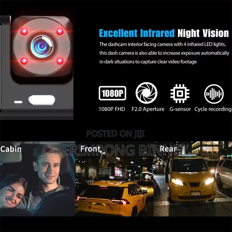 Dashcam Dash Cam 3 in 1 in Built Wifi( Front, Back and Inside the Car)
