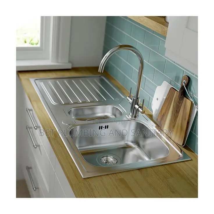 Two Bowl Kitchen Sink With Tap Complete_block and Cabinet Sink