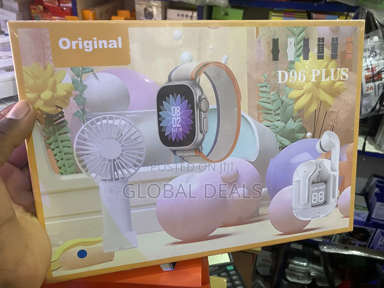 Smart Watch, 7-Straps, Airpods and Mini Rechargeable Hand Fan