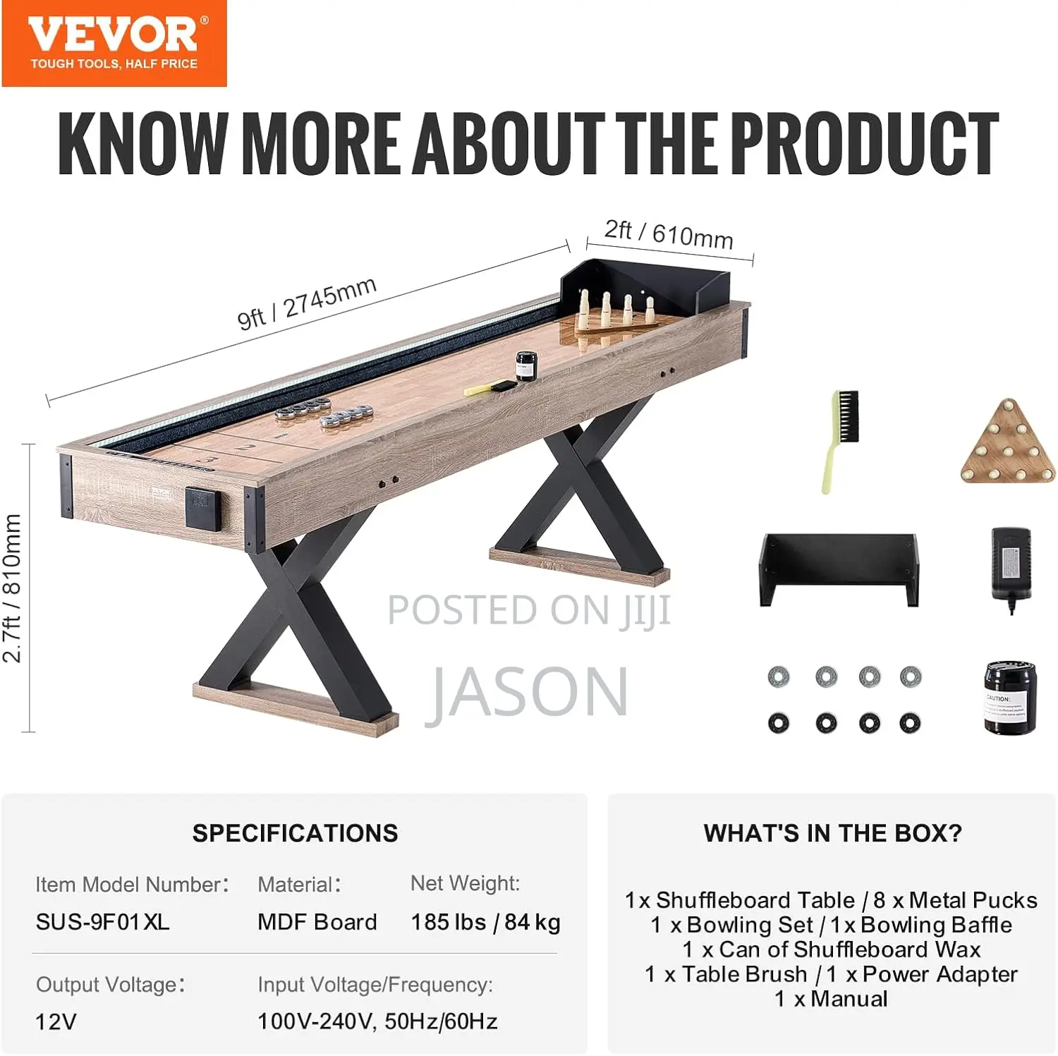 Vevor 9ft Led Shuffleboard And Bowling Combo Game Set