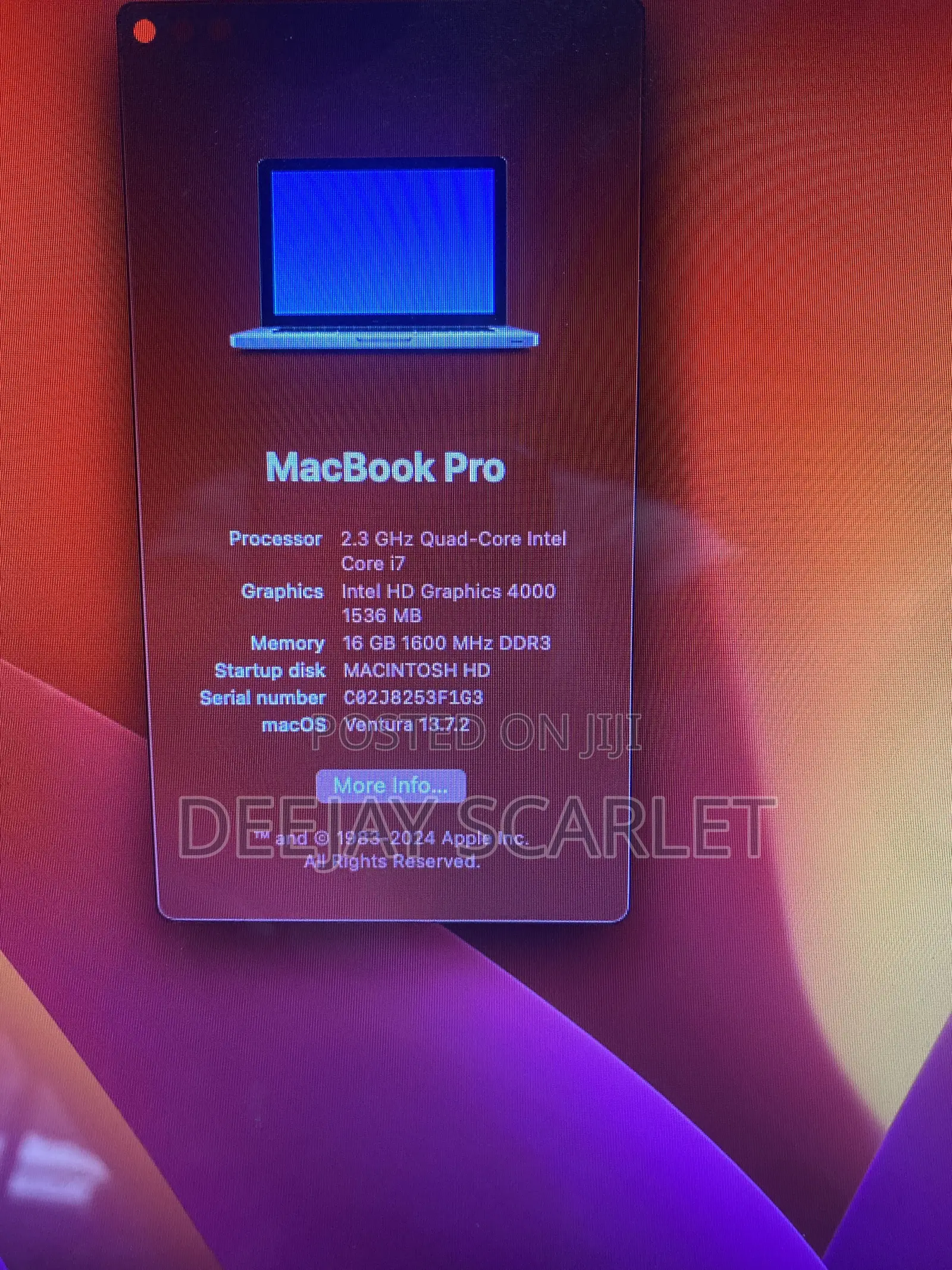 Laptop Apple MacBook 2012 16GB Intel Core i7 SSD 256GB