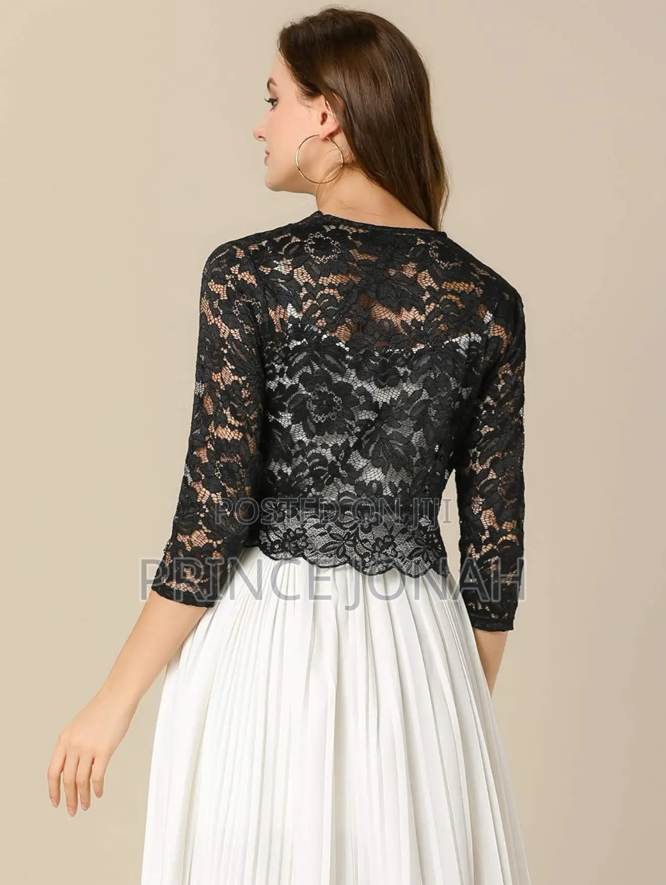 Allegra K Women's Elegant 3/4 Sleeve Sheer Floral Lace Shrug Top