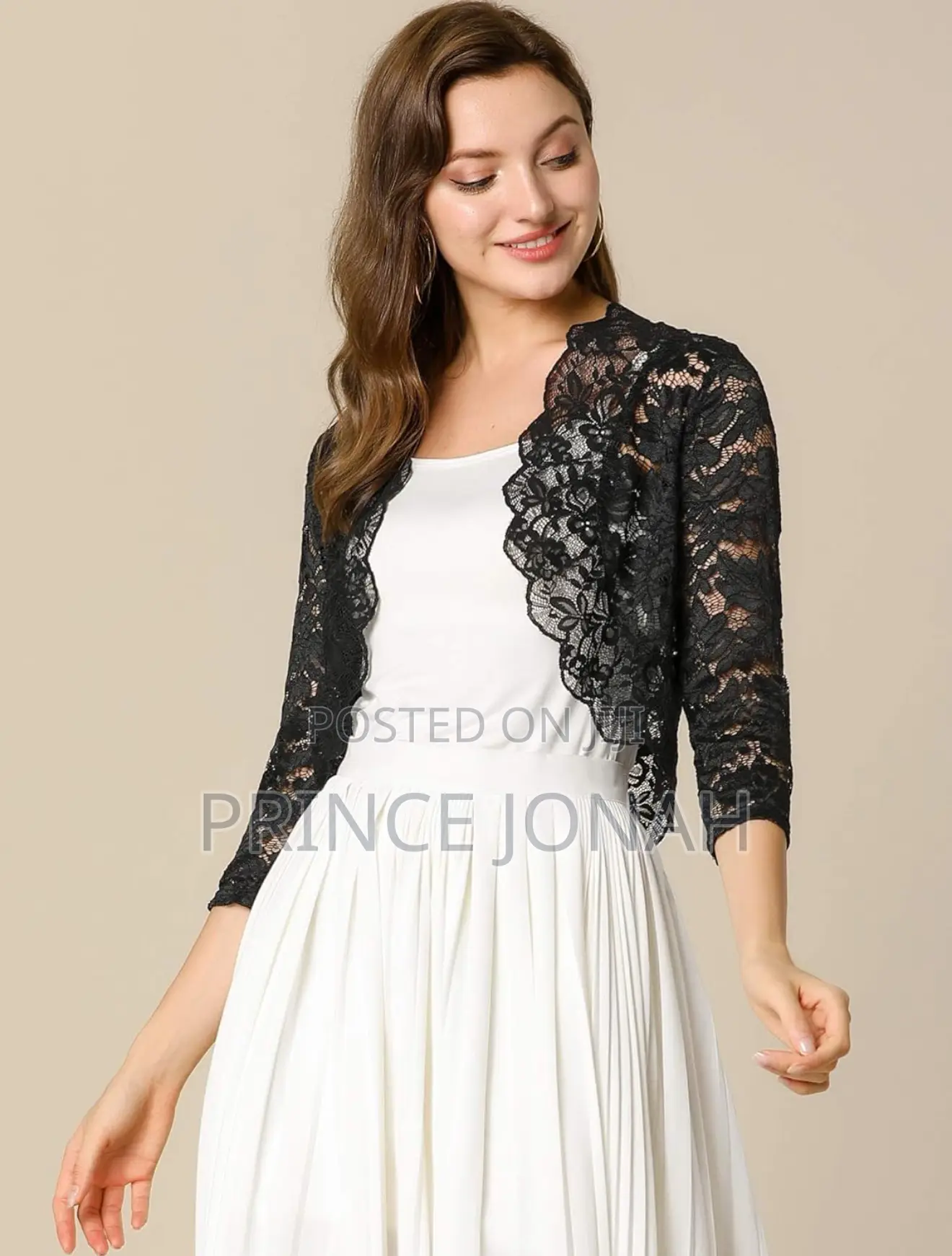Allegra K Women's Elegant 3/4 Sleeve Sheer Floral Lace Shrug Top