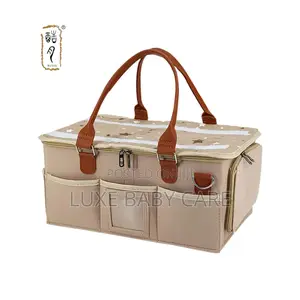 Diaper Caddy Organizer Bag With Lid and Removable Shoulder Strap