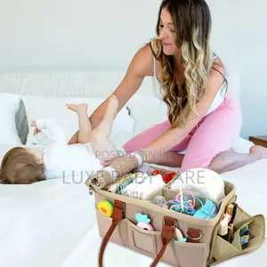 Diaper Caddy Organizer Bag With Lid and Removable Shoulder Strap