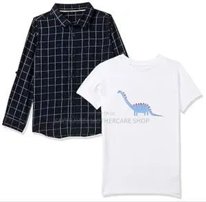 Boys Two Piece Outfit, T Shirt and Long Sleeve Shirt
