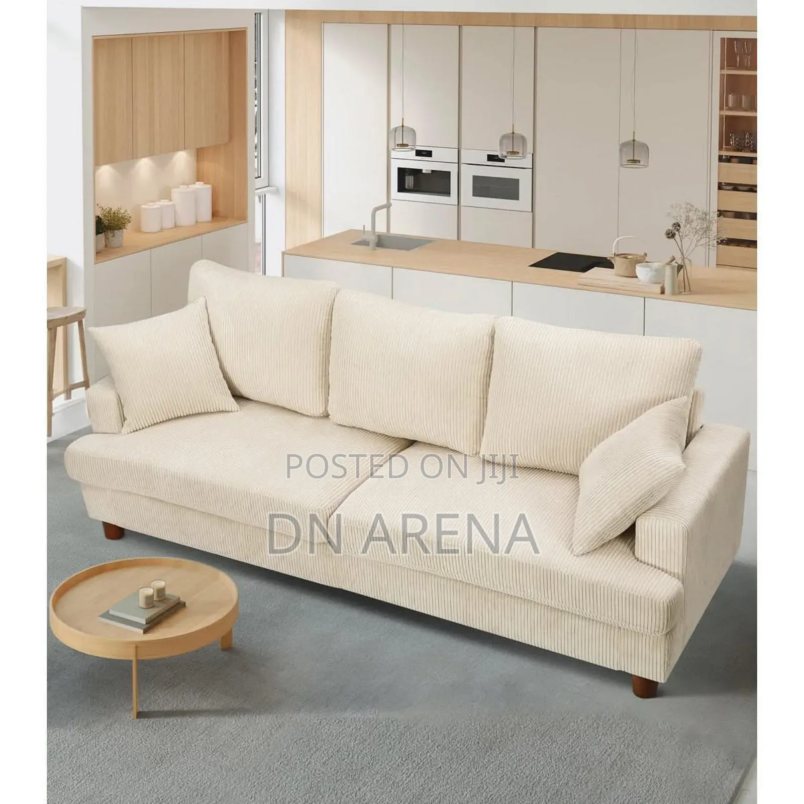 87”Solid Wood Leg Corduroy 3-Person Sofa With 2 Pillows Beige M