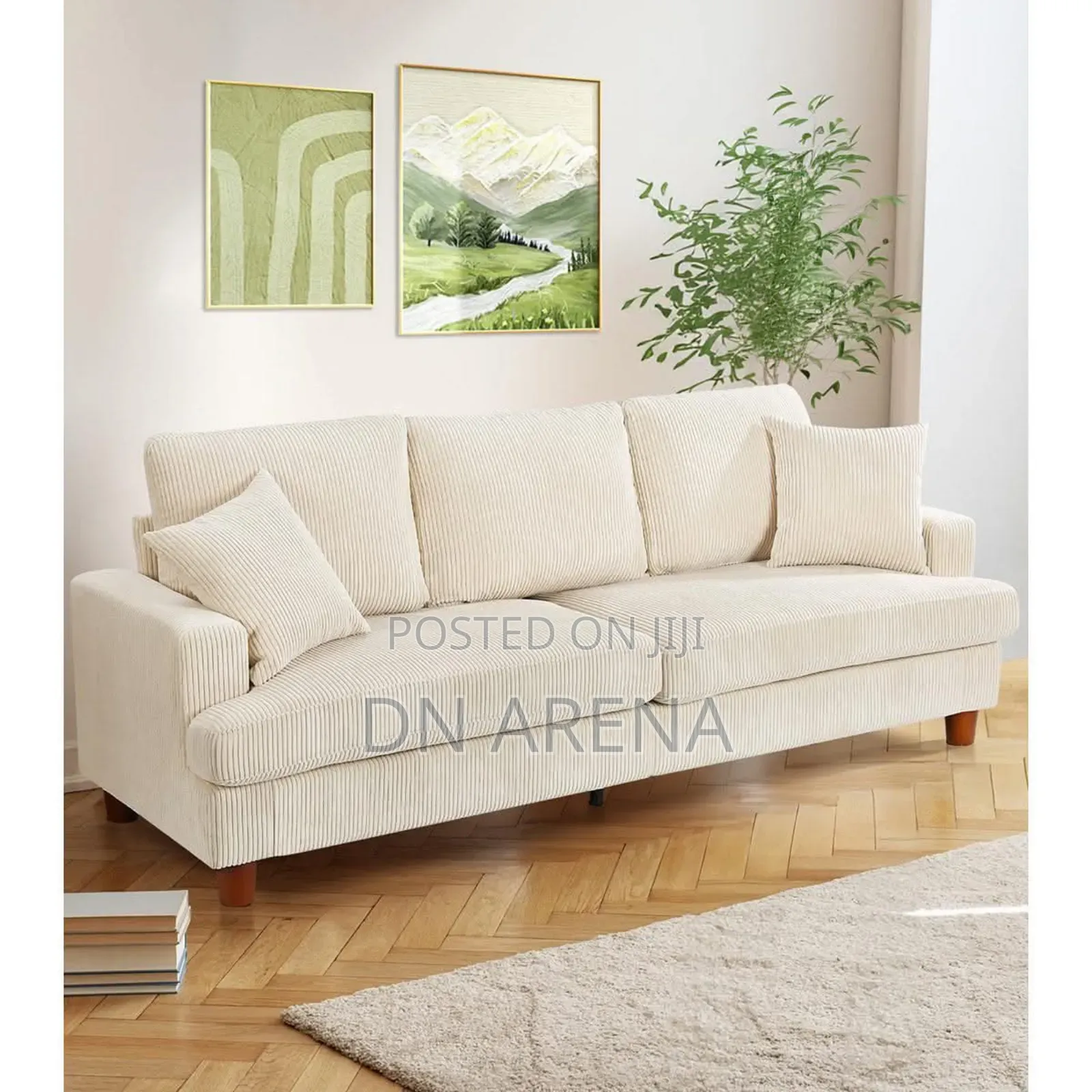 87”Solid Wood Leg Corduroy 3-Person Sofa With 2 Pillows Beige M