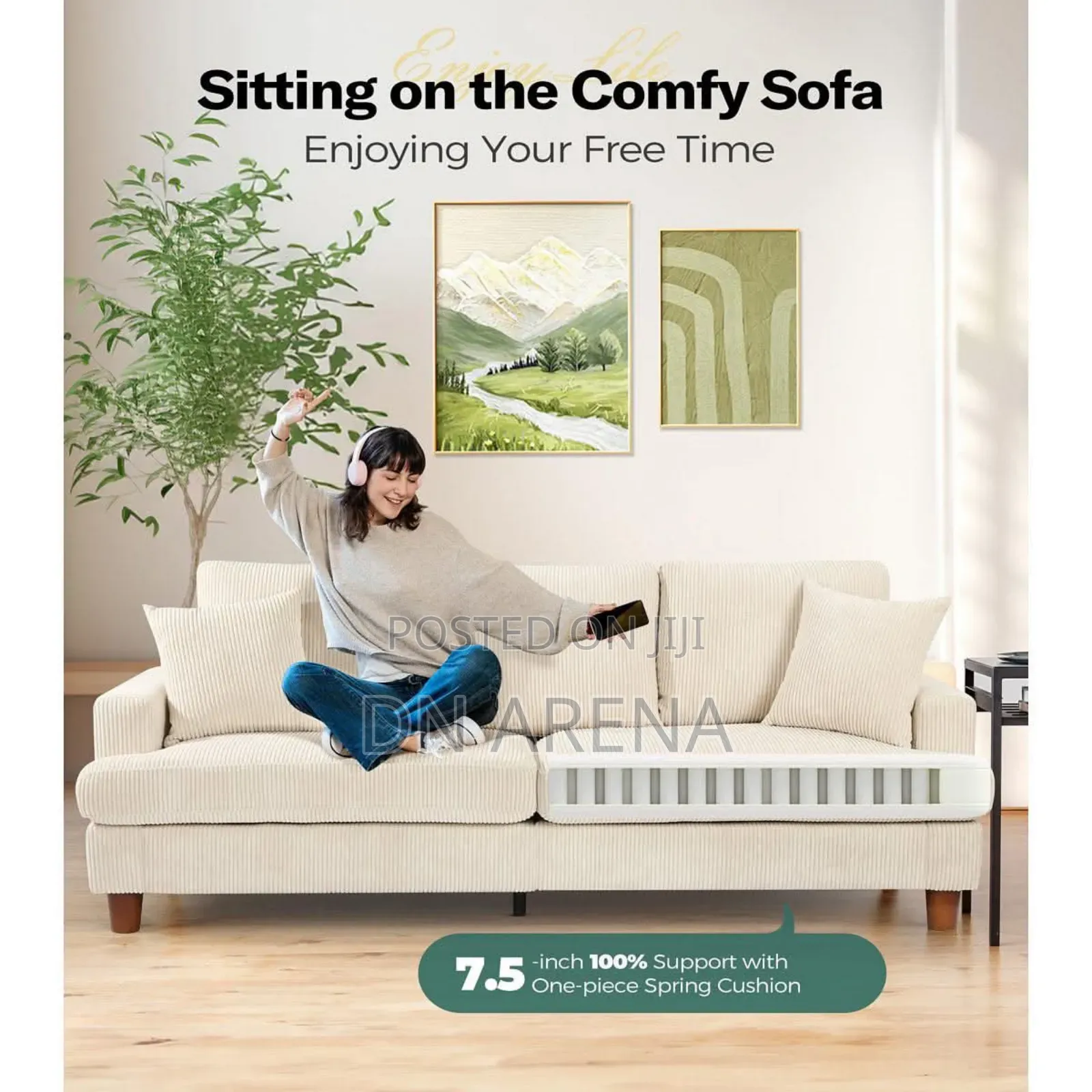 87”Solid Wood Leg Corduroy 3-Person Sofa With 2 Pillows Beige M
