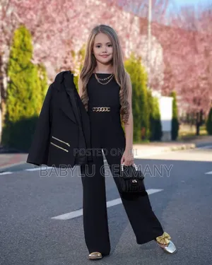 Black Jumpsuit or Suit Set With Handbag and Necklace