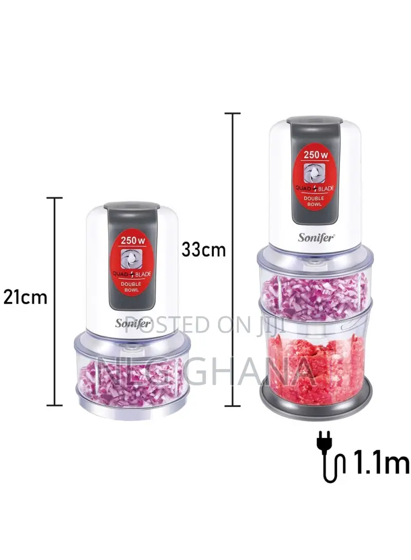 250w Quad-Blade Dual-Bowl 500ml +200ml Food Chopper. Gdx9422