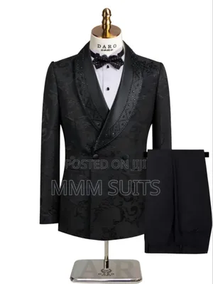 2-Piece Designer Double-Breasted Turkish Men Suit in Black