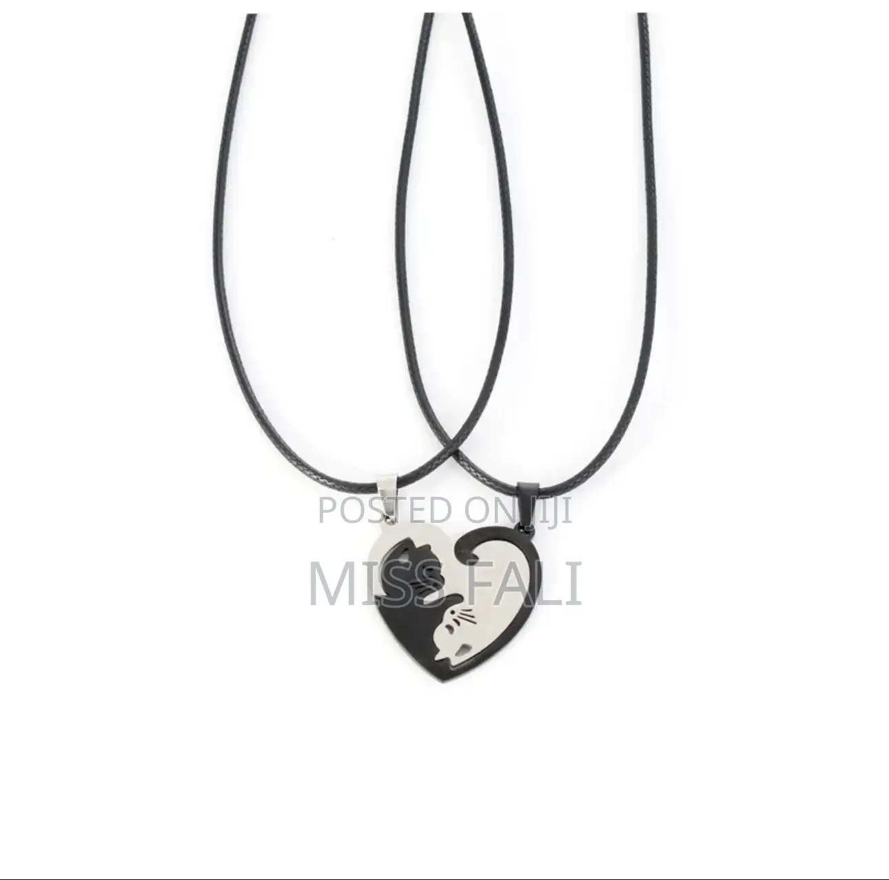 Couple Cat, Yin and Yan Pendant and Rope Necklace