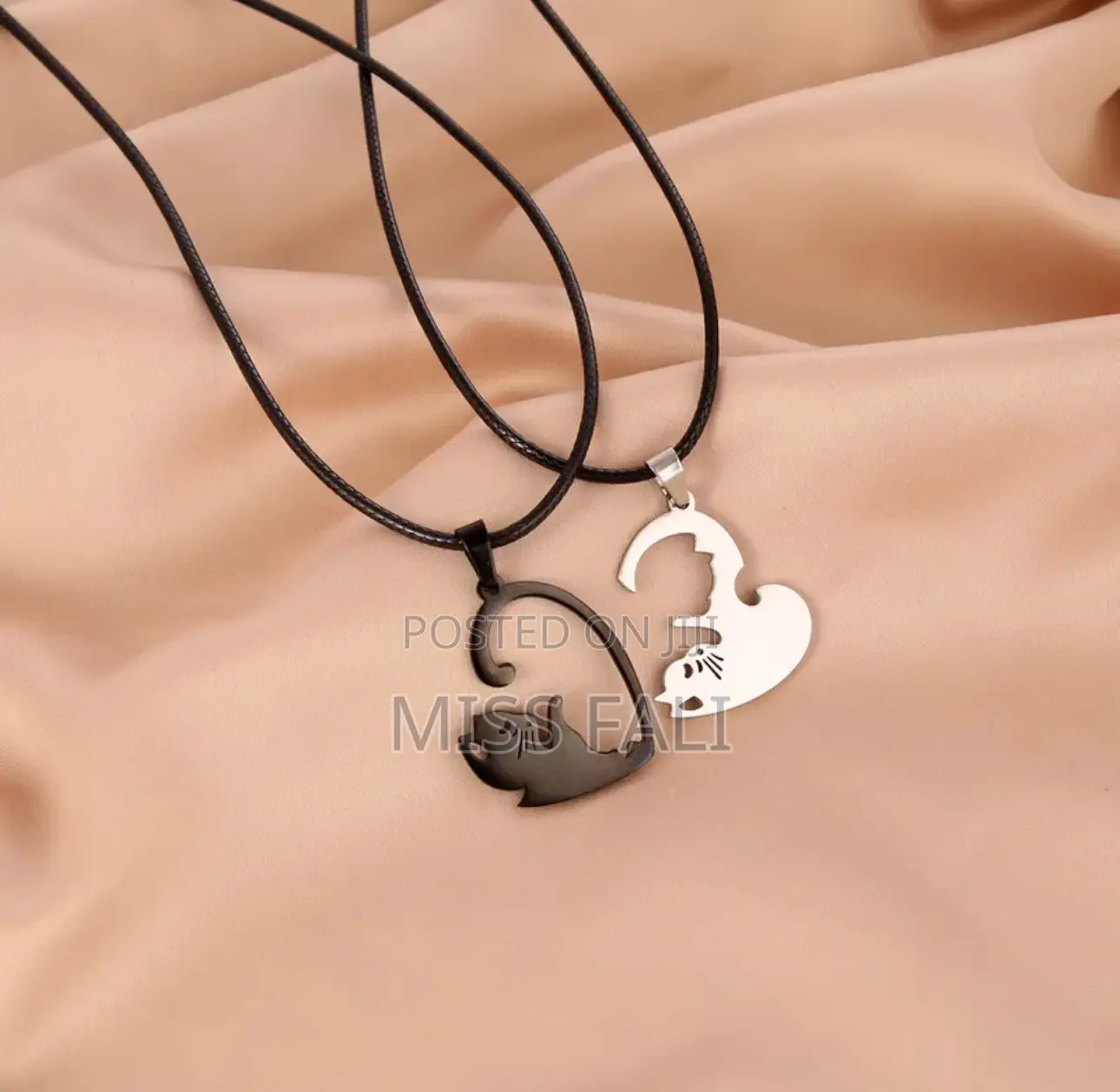 Couple Cat, Yin and Yan Pendant and Rope Necklace