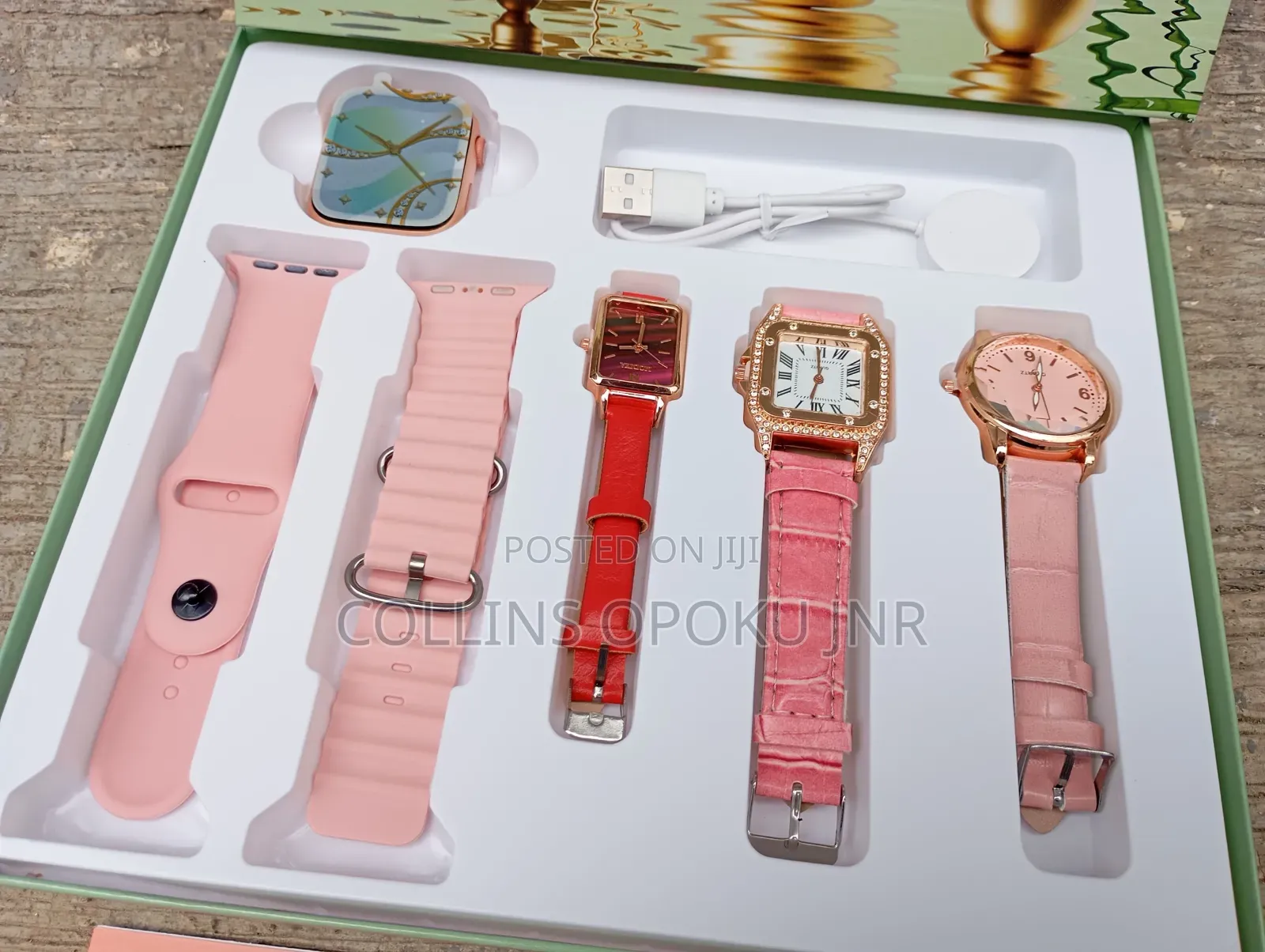 I-530 Mini 4-in-1 Smart Watch 2 Straps With 3 Quartz Watches - Pink